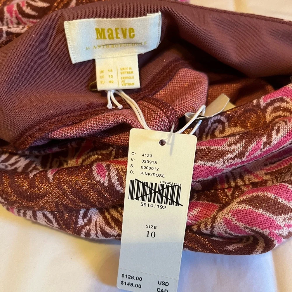 NWT Anthropologie size 10 Maria Pink and Brown Paisley Flare Pants - Picture 8 of 12